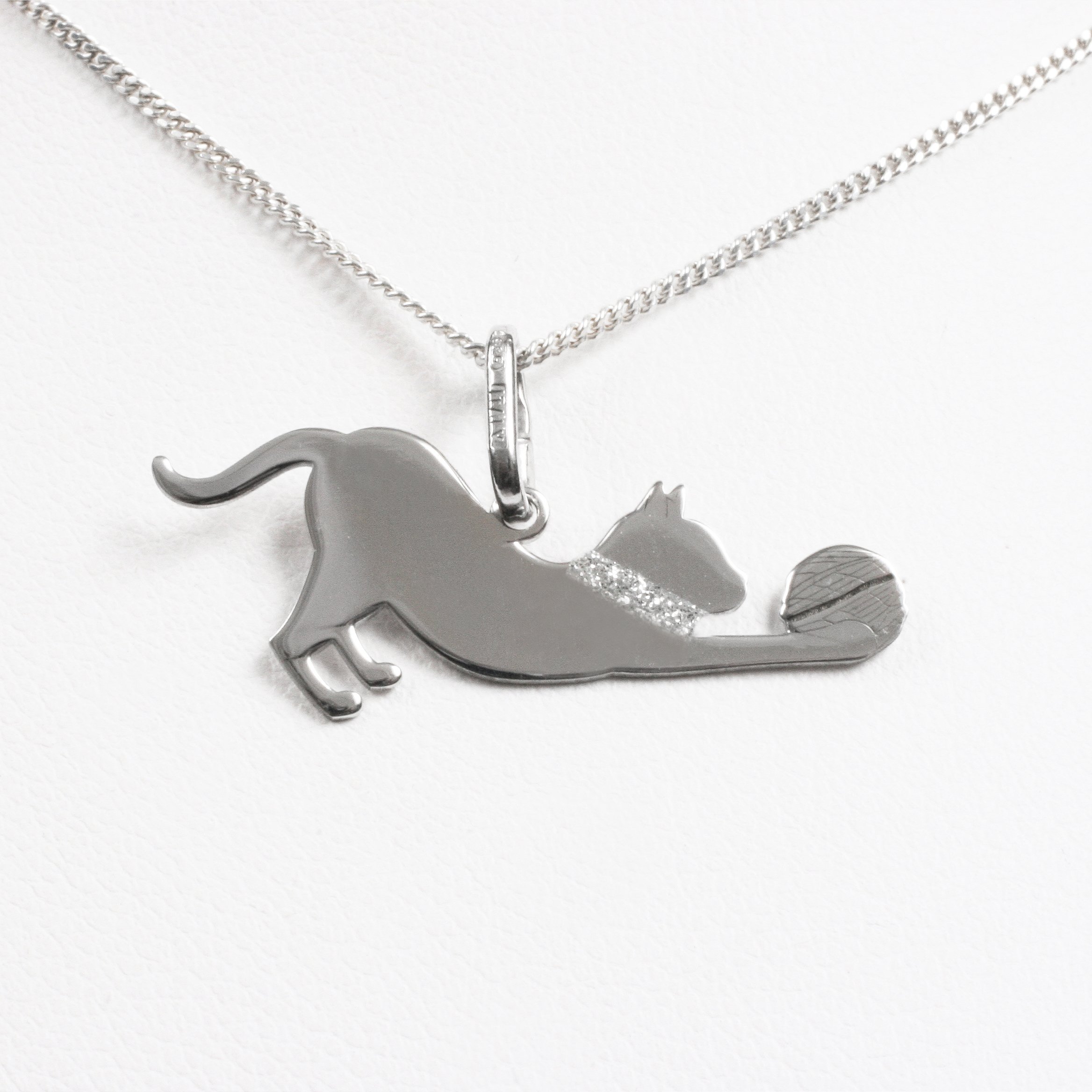 Silver necklace “Cat with the ball”