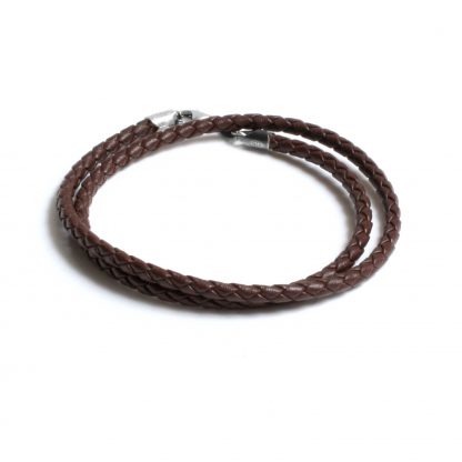 Brown leather bracelet with silver buckle