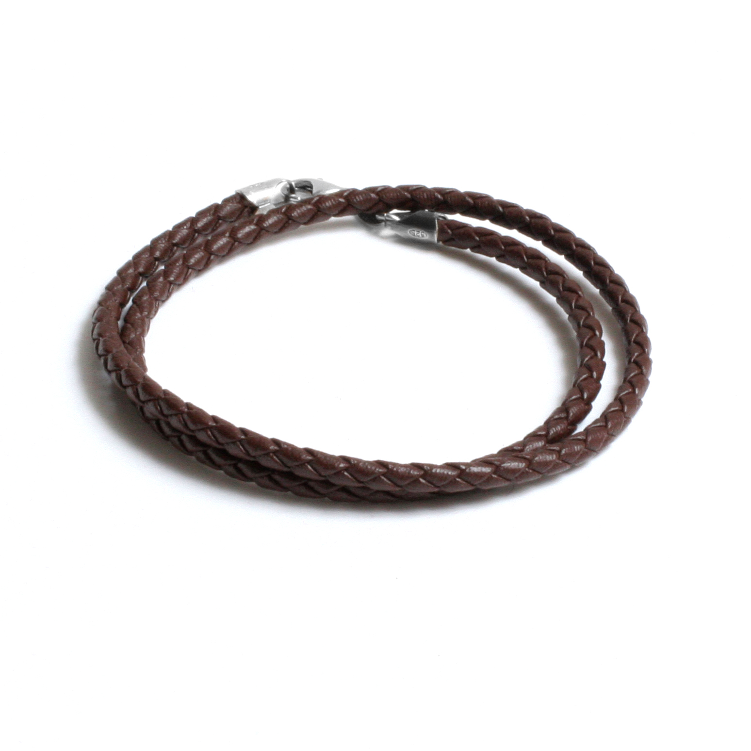 Brown leather bracelet with silver buckle