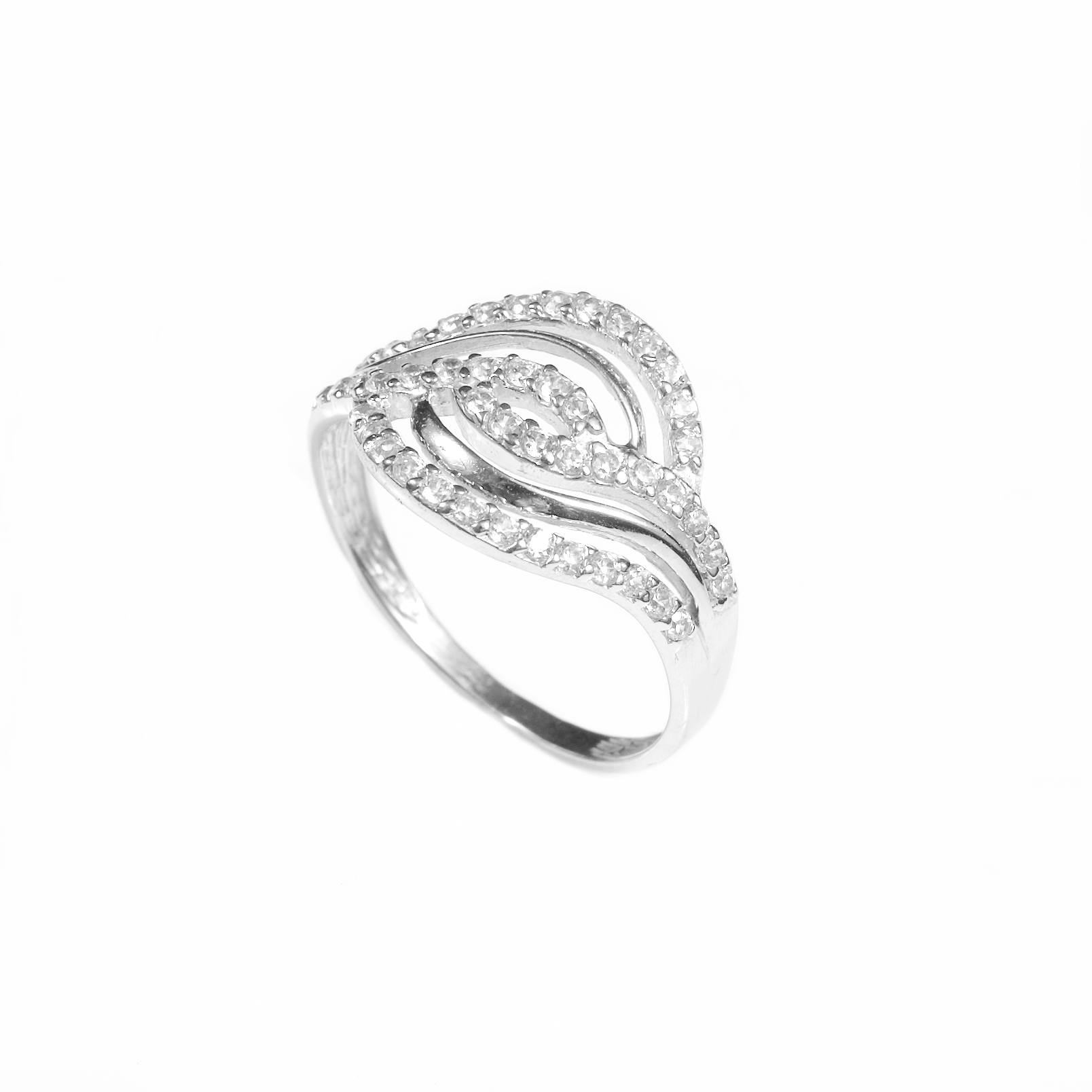 Silver ring with zircons