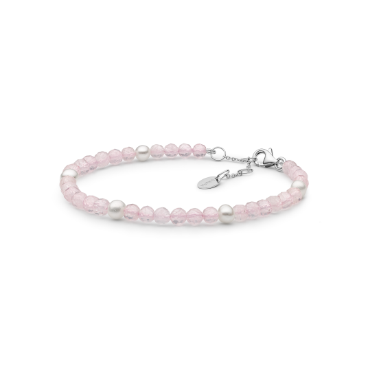 Bracelet with pink quartz and pearls