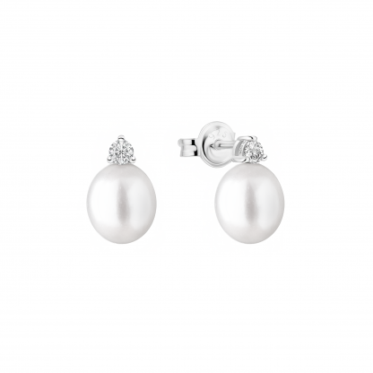 Silver earrings with pearls and zircons