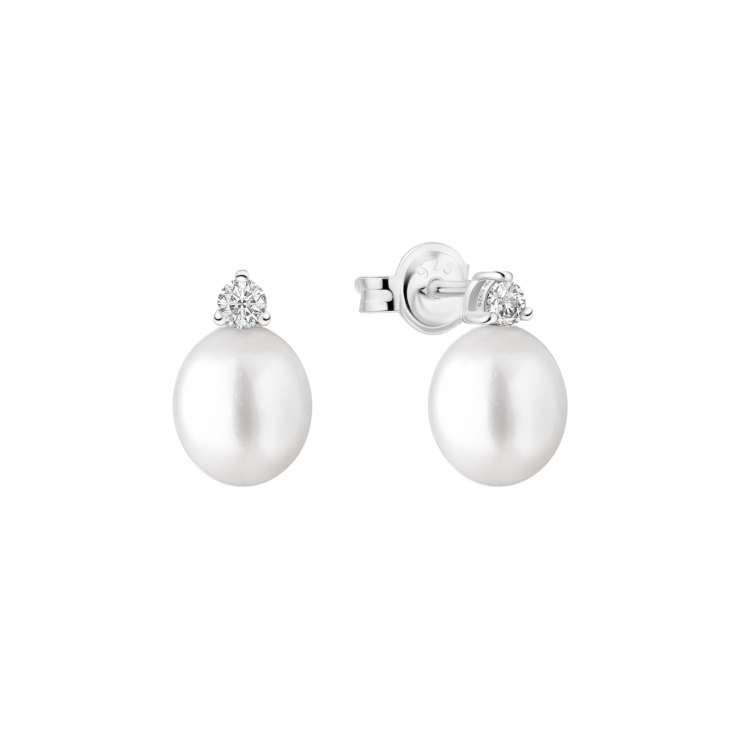 Silver earrings with pearls and zircons
