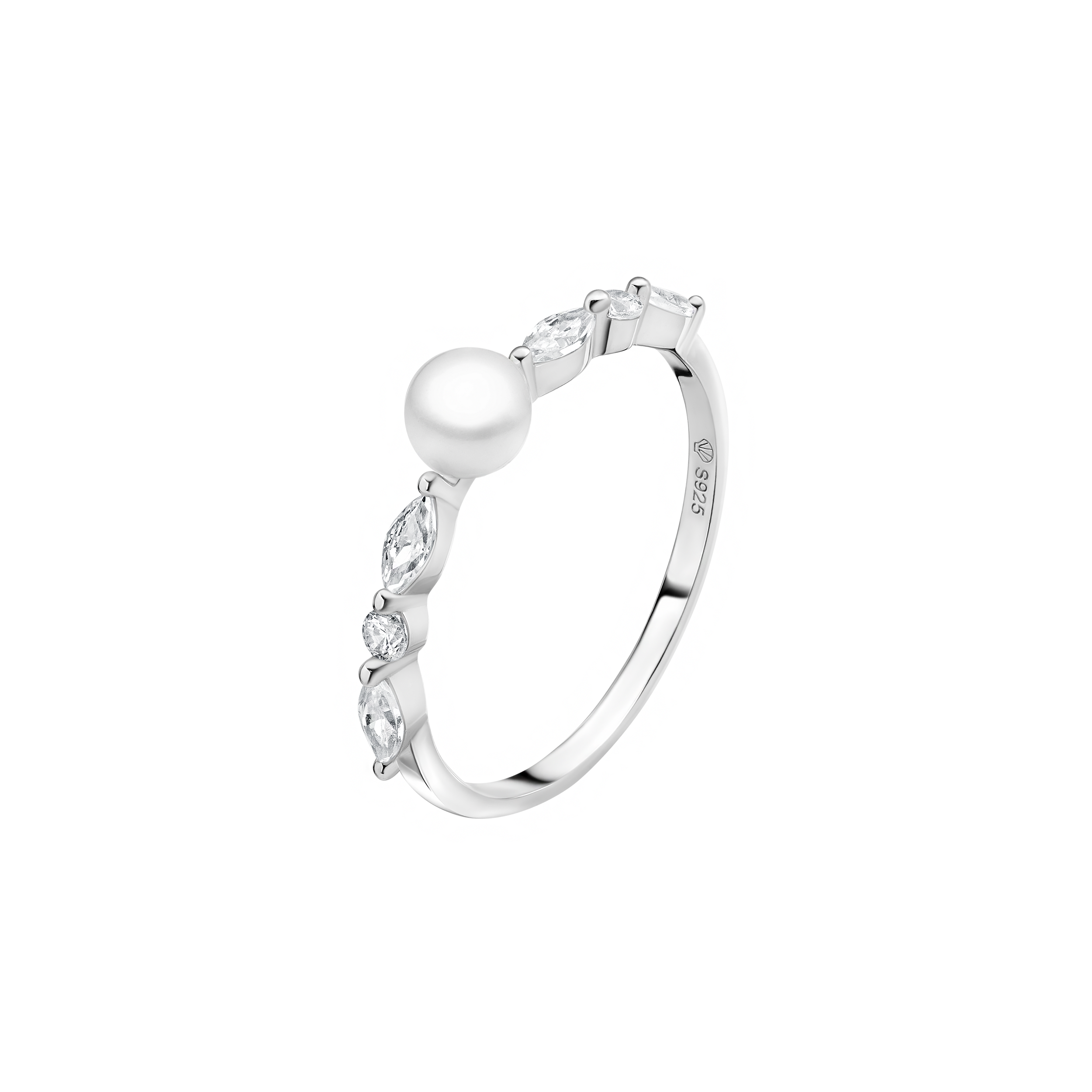 Silver ring with pearl and zircons