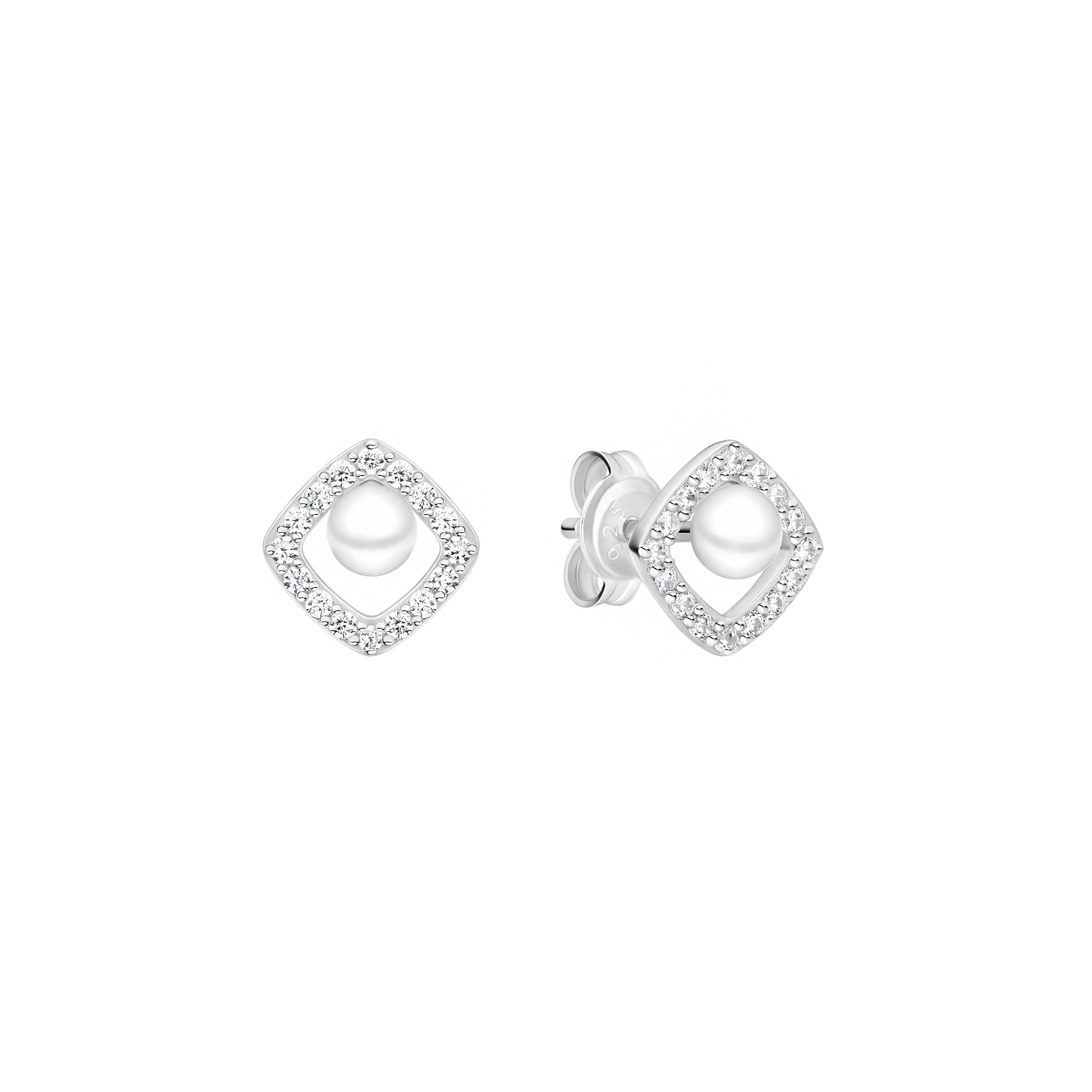 Silver earrings with pearls and zircons