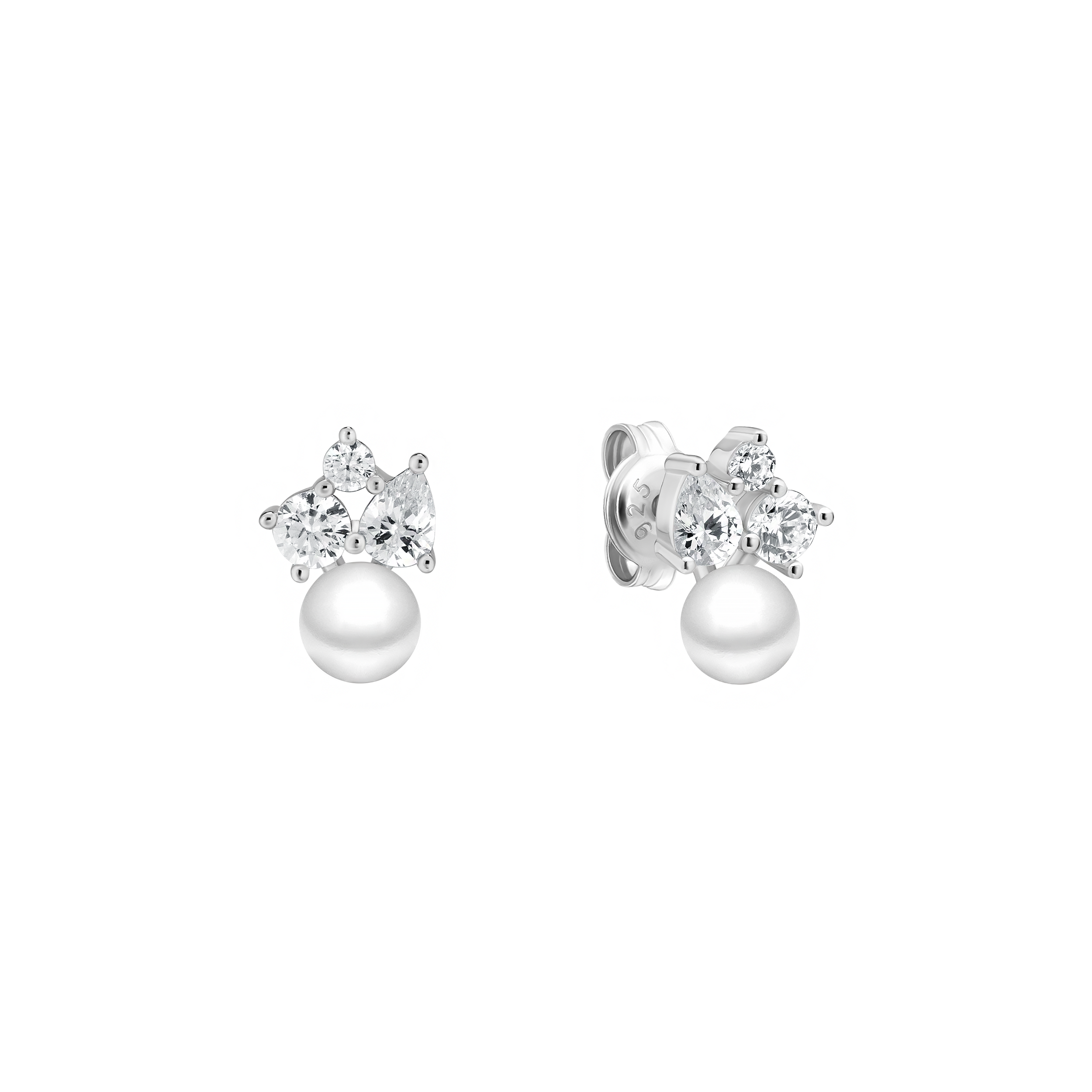 Silver earrings with pearls and zircons