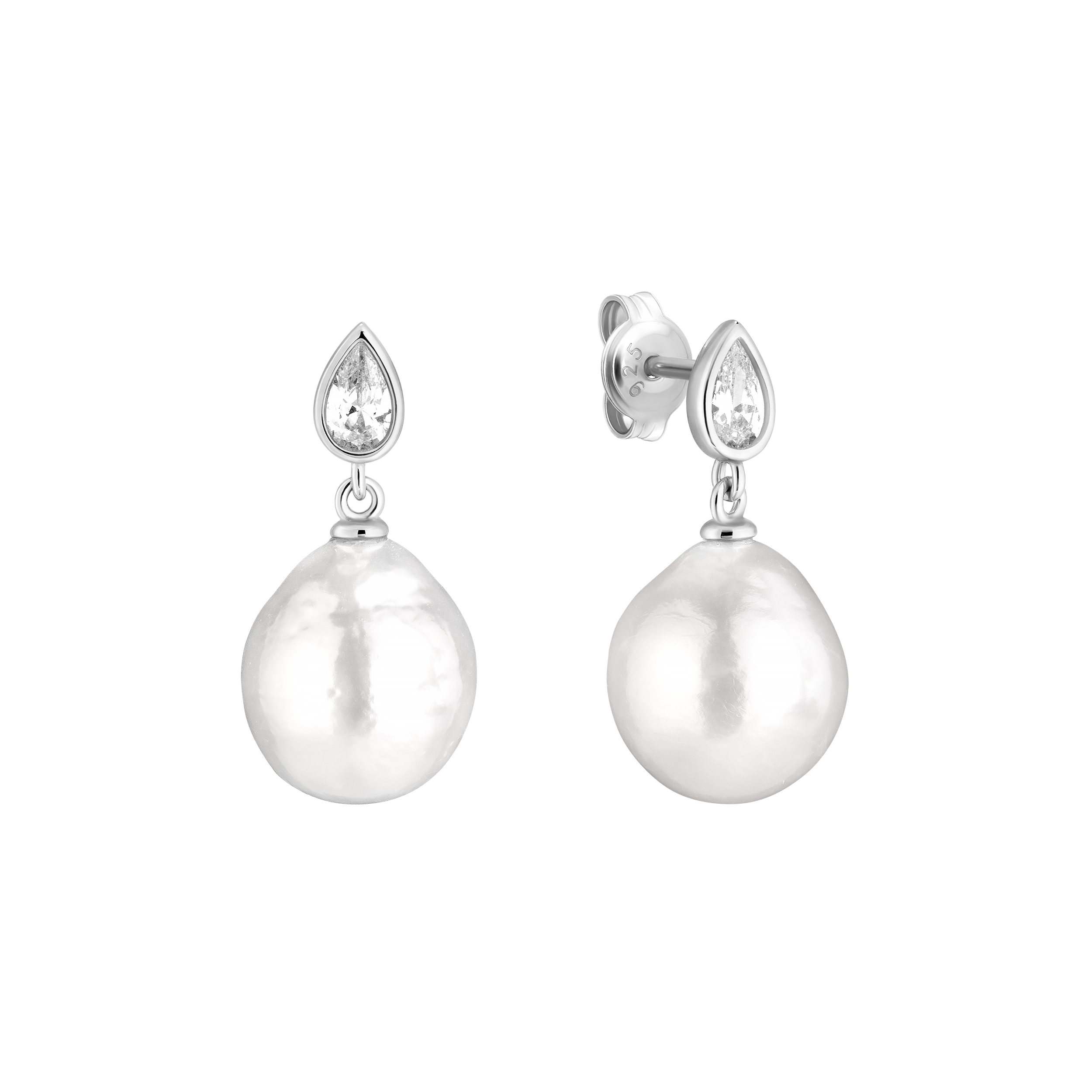 Silver earrings with pearls and zircons