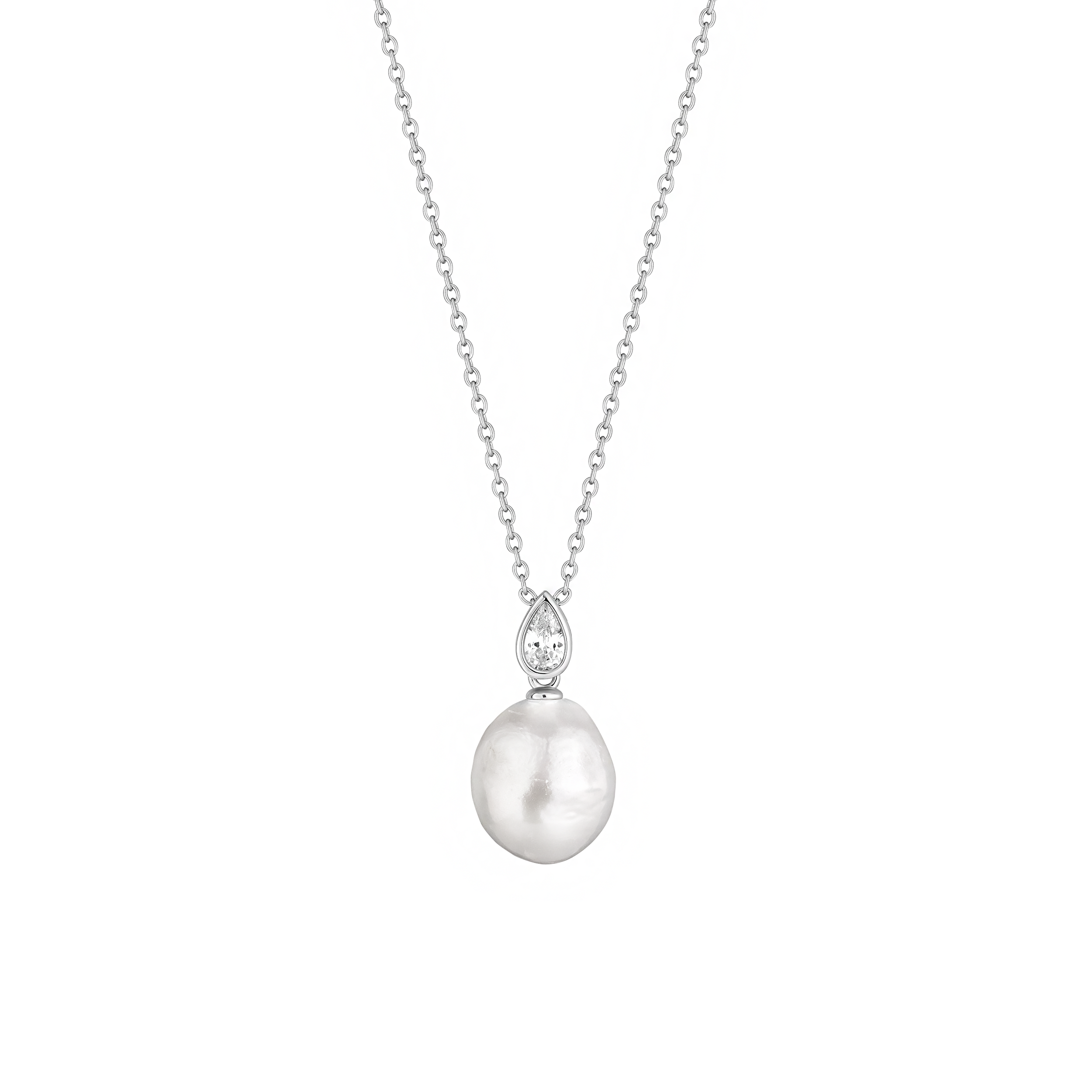 Silver necklace with pearl and zircon