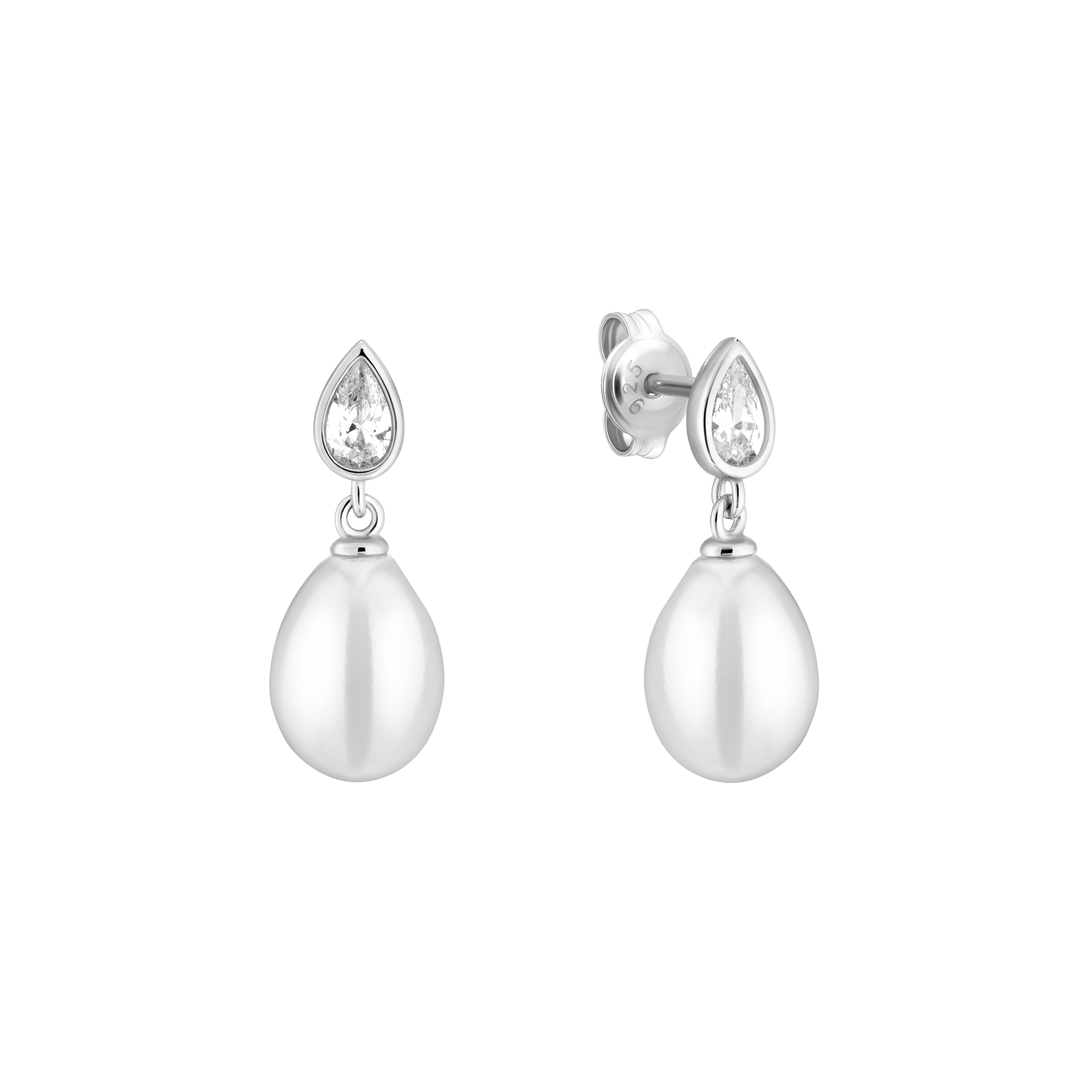 Silver earrings with pearls and zircons