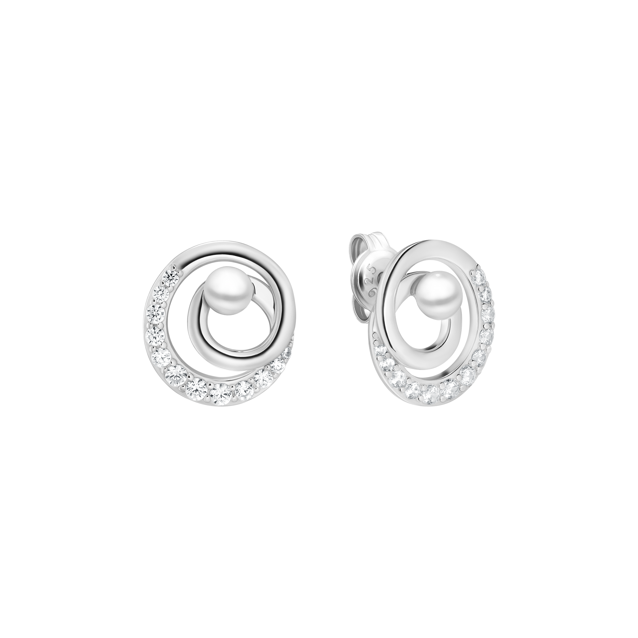 Silver earrings with pearls and zircons